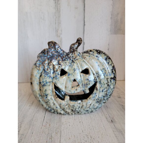 Ceramic pumpkin speckled key light candle Halloween home decor prop figure - Picture 1 of 7